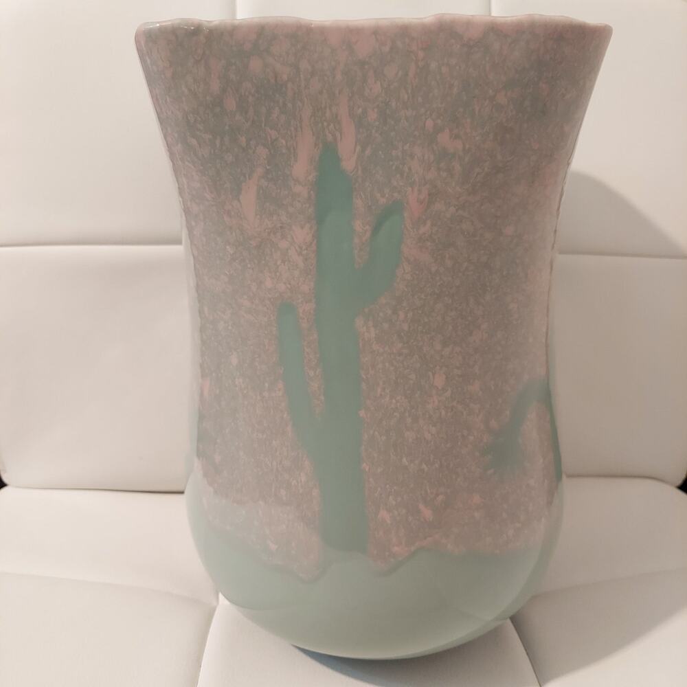 Script Signed by Larry Lubow in 1987 Large 12" Glazed Pottery Art Vase